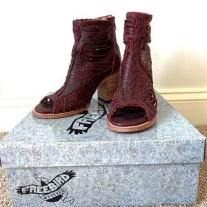 Freebird by Steven BELA Burgundy Heeled Open Toe Boot Sandals